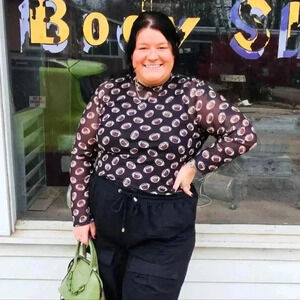 Sheer Long Sleeve Top with Leopard Footballs